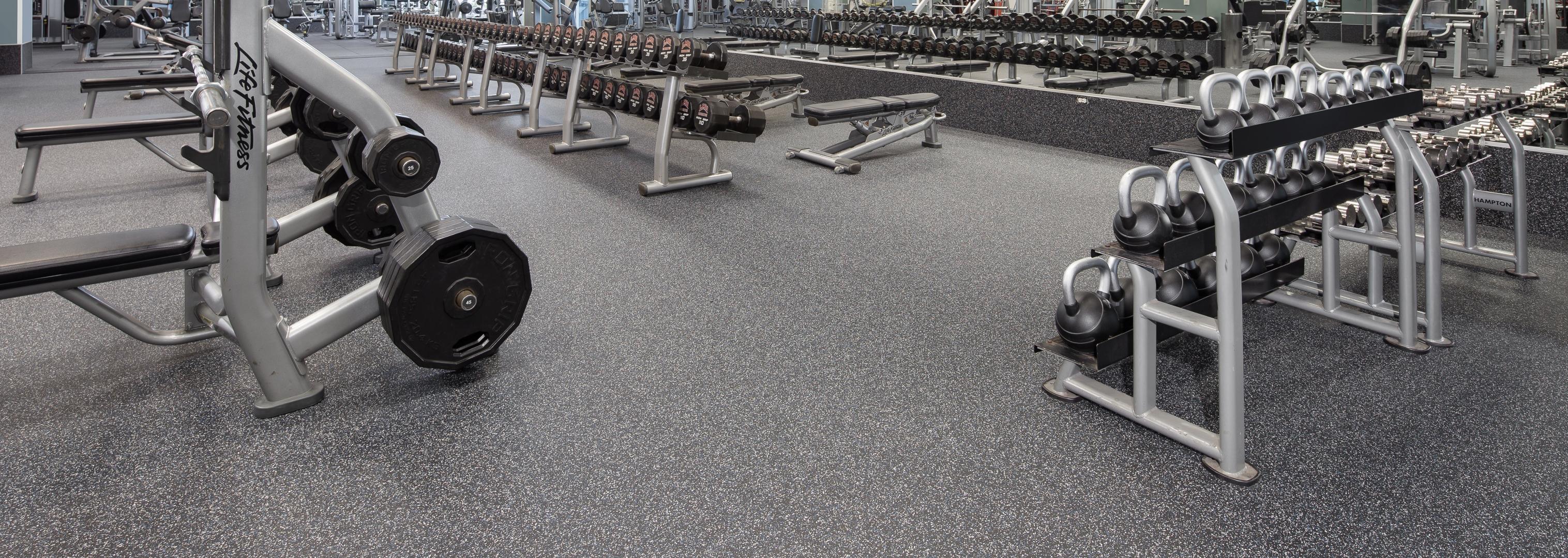 A shot of a gym with multiple pieces of work out machine all laid out over Ecores Fit Collection