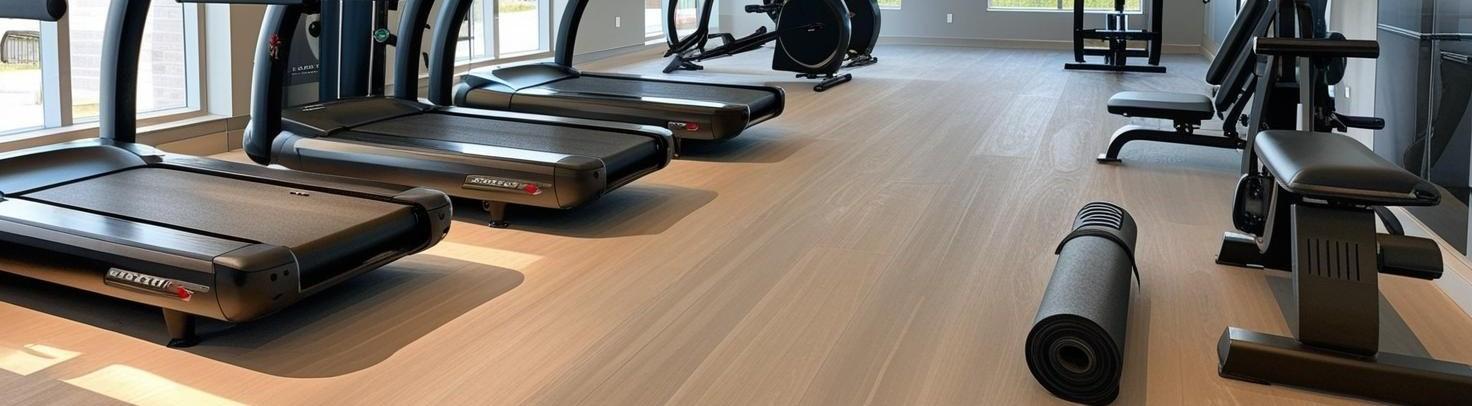 Treadmill and other gym equipment in a fitness facility on Moxie flooring